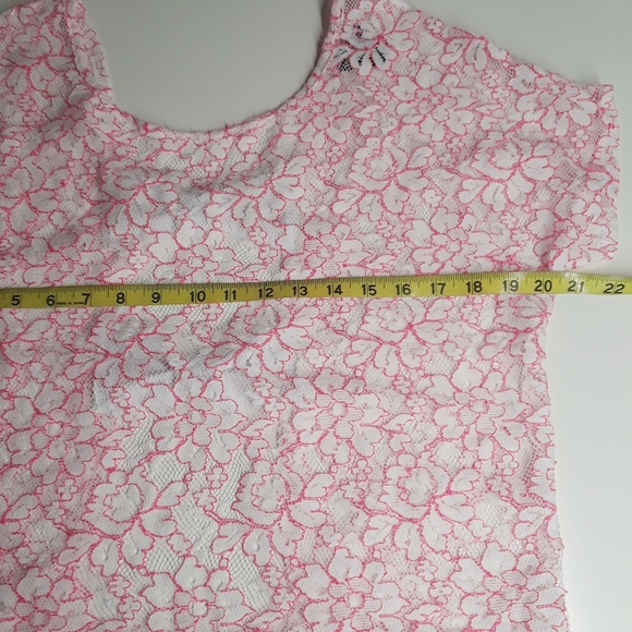 WET SEAL Pink White Lace Short Sleeve Bow Back Top XL - Picture 8 of 8